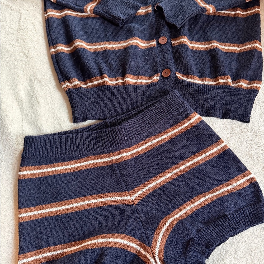 Le Lis Navy and Brown Striped Knit Ensemble
